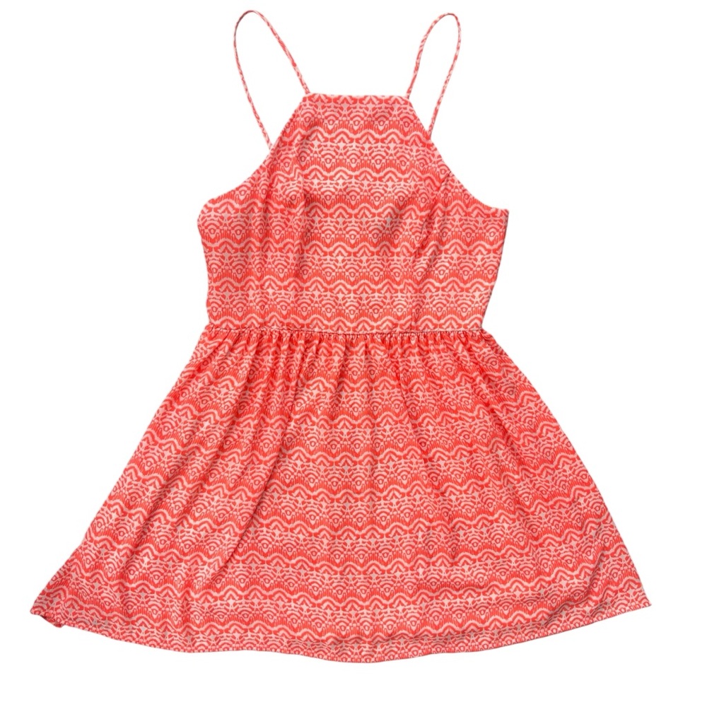 Teeze Me Womens Size 13 Bright Coral White Abstract Pattern High Neck Tank Dress